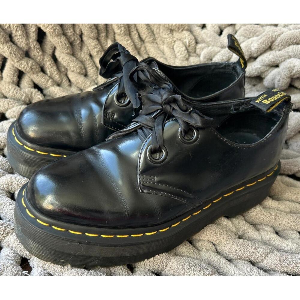 Dr Martens Holly Max Platform Sz 8 Black Leather Women Combat Shoes RARE PUNK - Picture 2 of 12